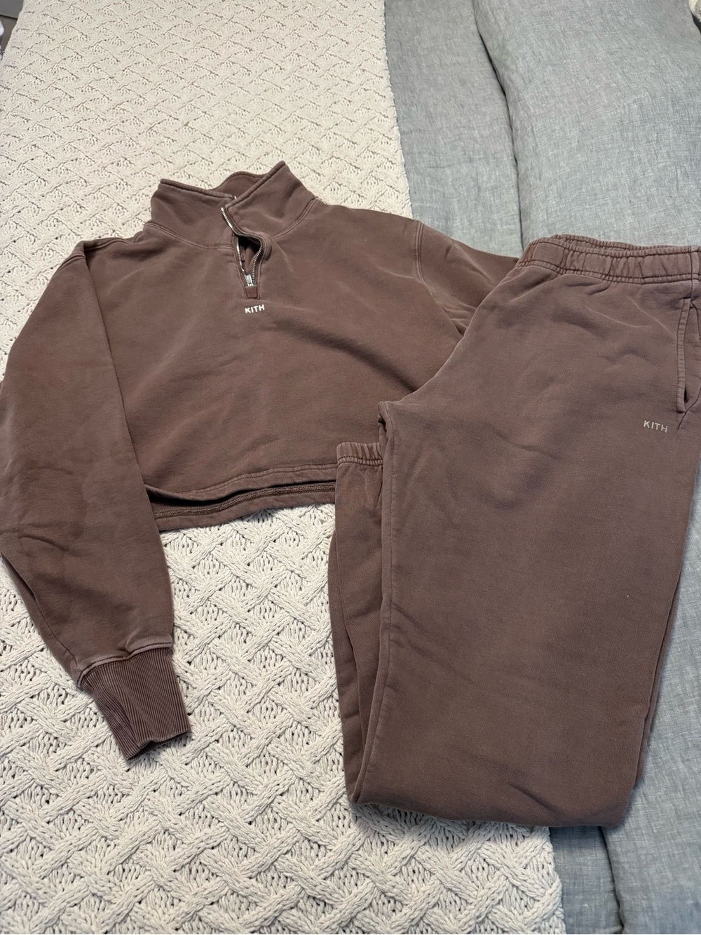 Kith Chocolate Brown Cropped Quarter-Zip Sweatshirt & Joggers